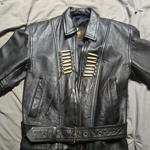 Force1 Black Leather Military Jacket with Gold Accents